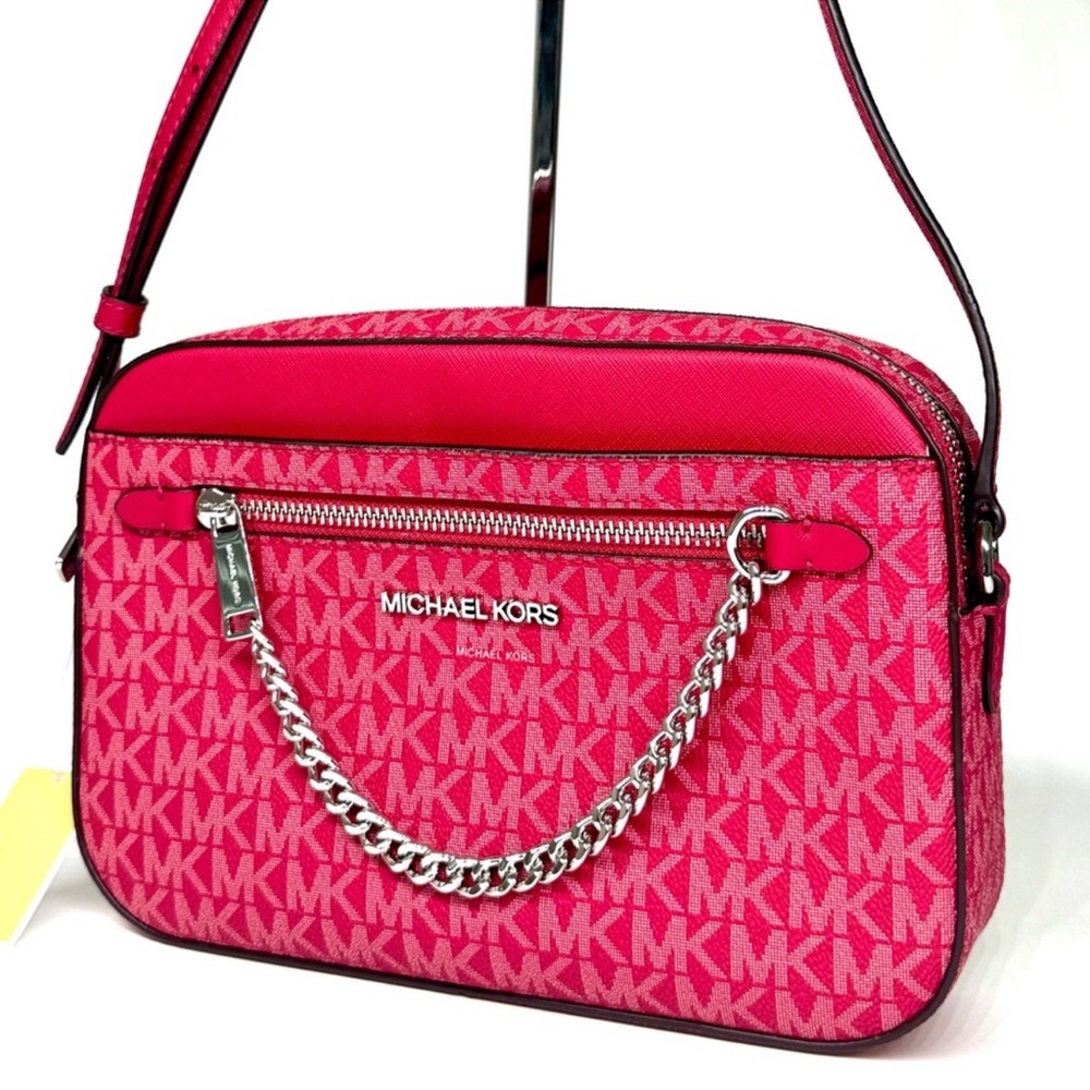 Michael Kors Large Jet Set Large Signature Logo Crossbody Bag - Dark Raspberry